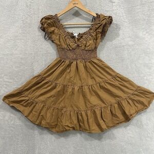 Princess Polly Xx Mini Dress Women 6 Tan Brown Ruffle Cutesy Boho